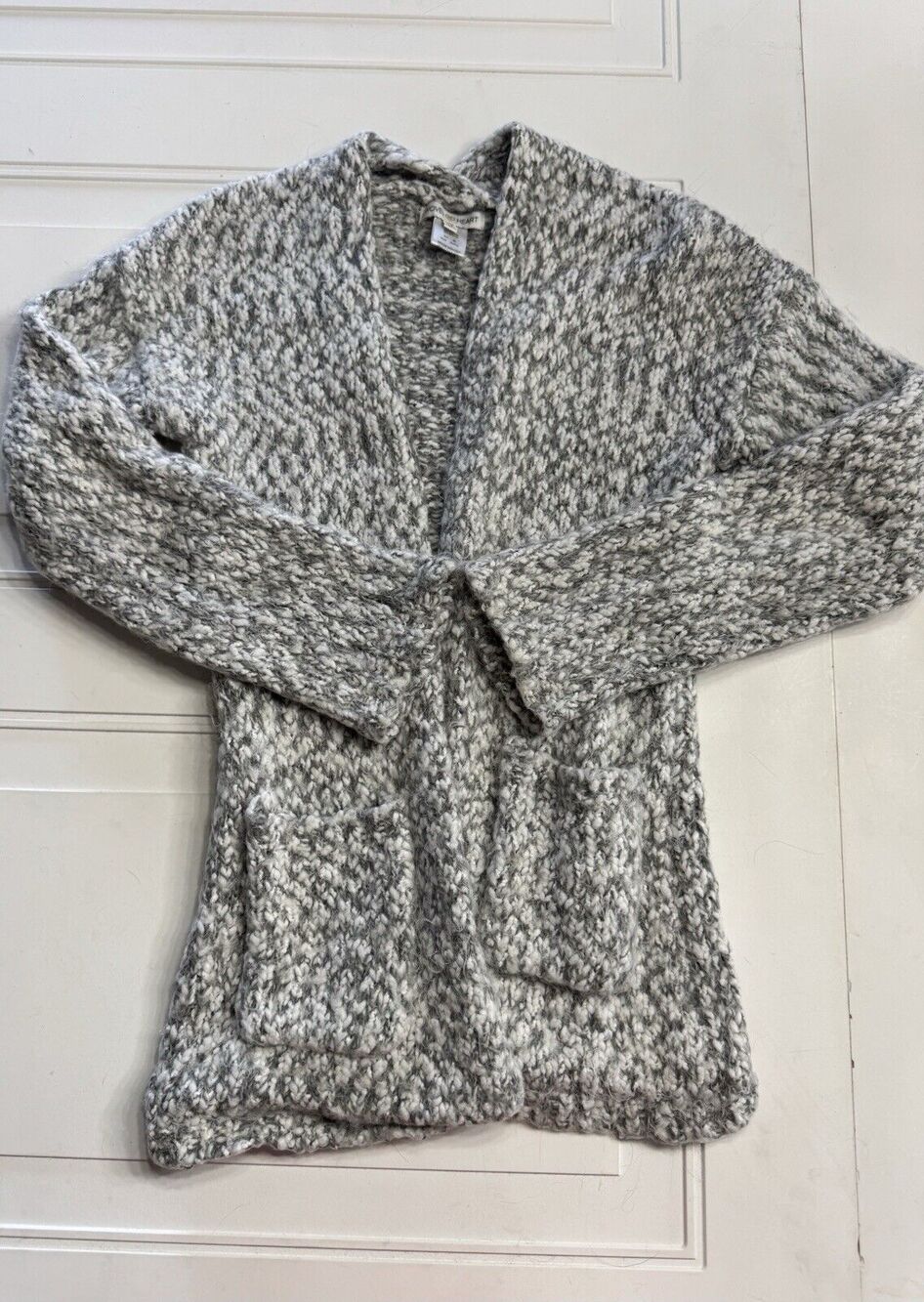 Woven Heart Womens Sz XS Open Front Cardigan Gray White Pockets Soft Knit